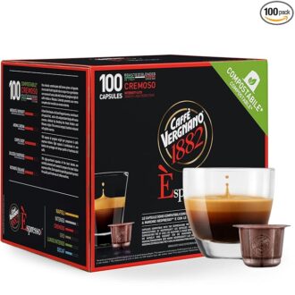 Caffè Vergnano 1882 Medium Roast Espresso Capsules | Nespresso Original Line Compatible | Arabica & Robusta Italian Coffee | Intensity 6/10 Cremoso | 100 Ct